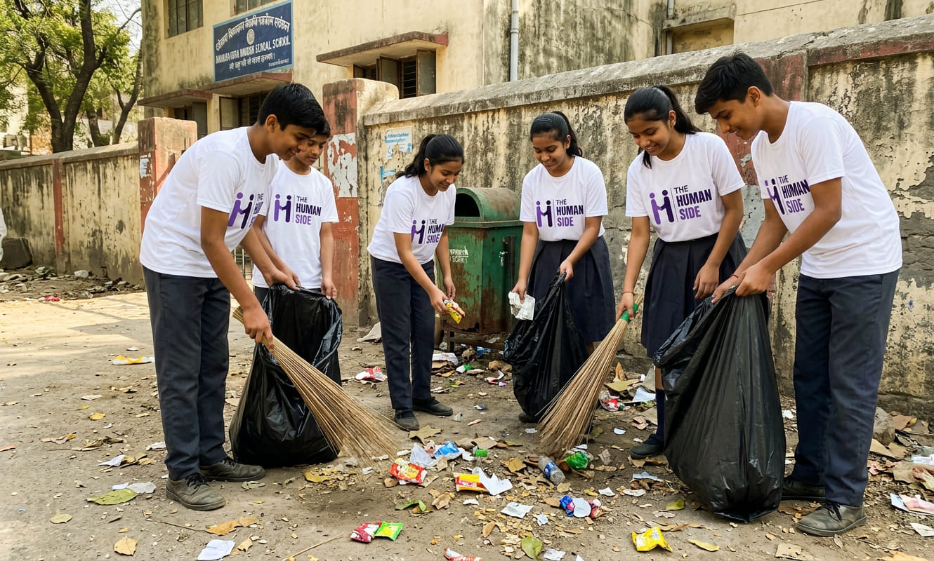 Volunteers filling bags with collected litter